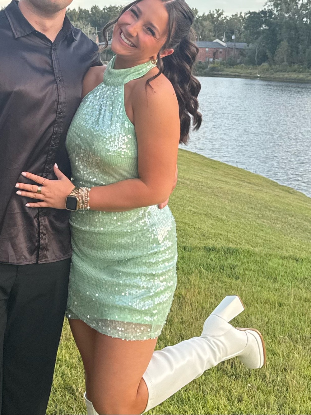 Mint Sequin Halter Mini Dress